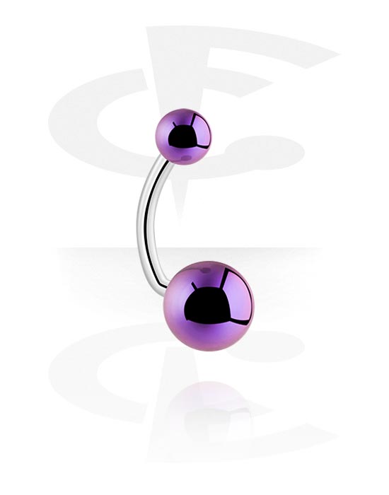 Curved Barbells, Belly button ring (surgical steel, silver, shiny finish) with anodised balls, Surgical Steel 316L