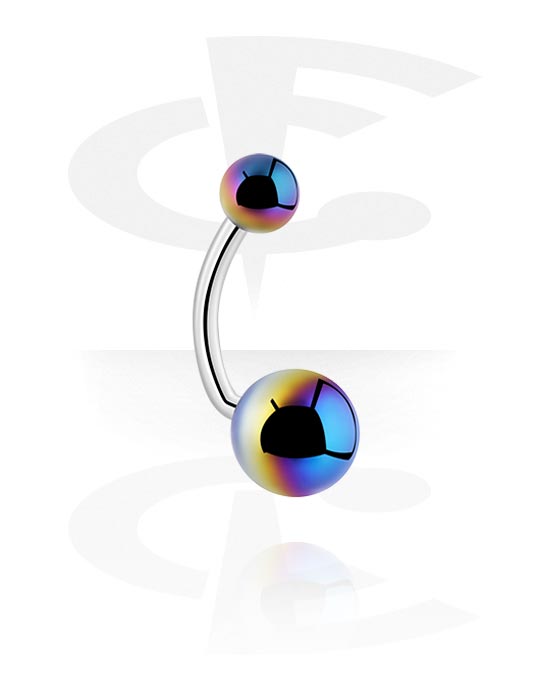 Curved Barbells, Belly button ring (surgical steel, silver, shiny finish) with anodised balls, Surgical Steel 316L