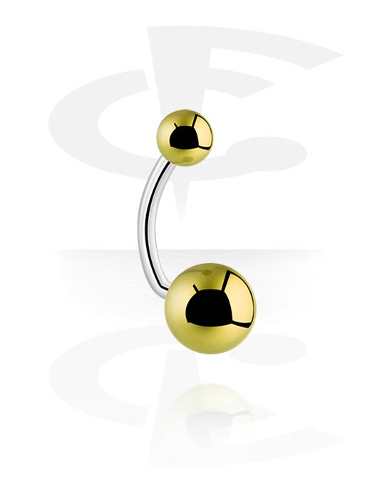 Bananer, Belly button ring (surgical steel, silver, shiny finish) med anodised balls, Kirurgiskt stål 316L