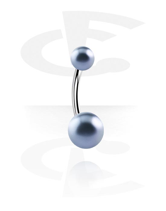 Curved Barbells, Belly button ring (surgical steel, silver, shiny finish) with acrylic balls, Surgical Steel 316L, Acrylic