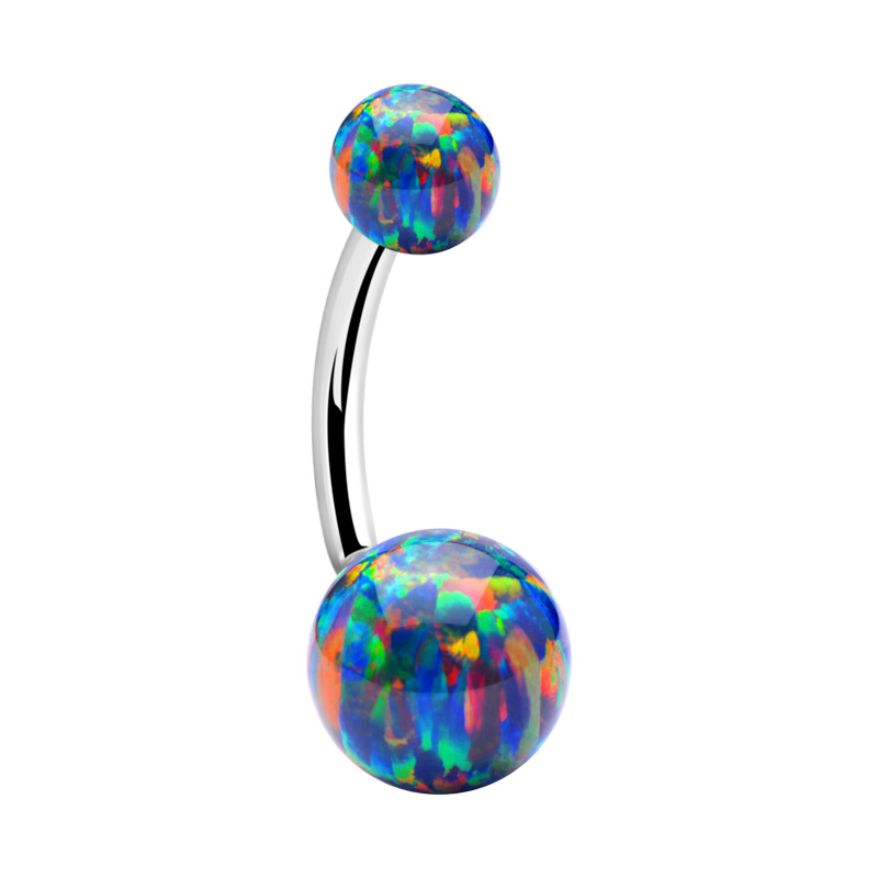 Piercing pour le nombril (acier chirurgical, argent, finition brillante) avec opale synthétique Acier chirurgical 316L / Opale synthétique Bananes
