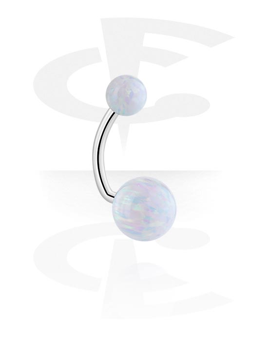 Curved Barbells, Belly button ring (surgical steel, silver, shiny finish), Surgical Steel 316L, Synthetic Opal