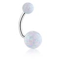 Zaobljene šipkice, Prsten za pupak (kirurški čelik, srebrna, sjajna završna obrada) s sintetičkim opalom, Kirurški čelik 316L ,  Sintetički opal