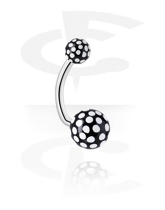 Bananer, Belly button ring (surgical steel, silver, shiny finish) med acrylic balls och dots design, Kirurgiskt stål 316L, Akryl