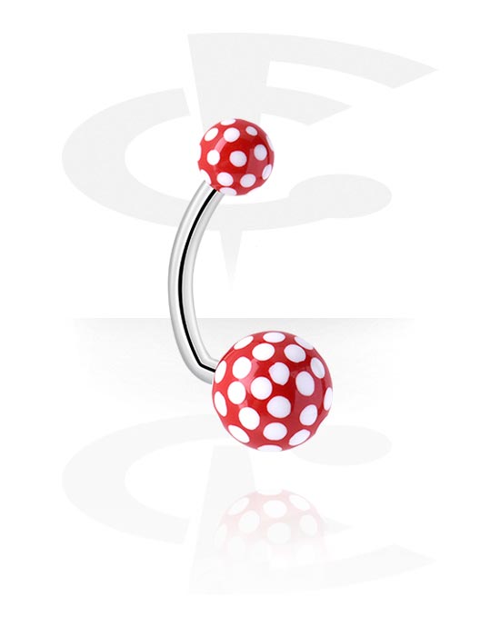 Curved Barbells, Belly button ring (surgical steel, silver, shiny finish) with acrylic balls and dots design, Surgical Steel 316L, Acrylic