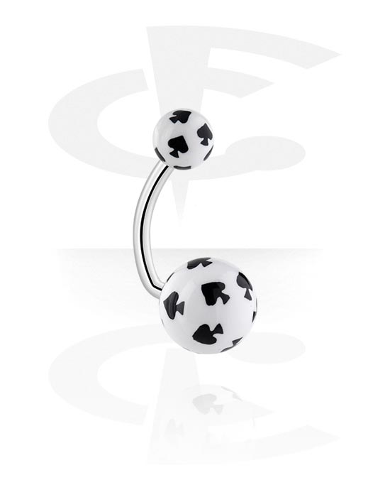 Ívelt barbellek, Belly button ring (surgical steel, silver, shiny finish) val vel acrylic balls és spade design, Sebészeti acél, 316L, Akril