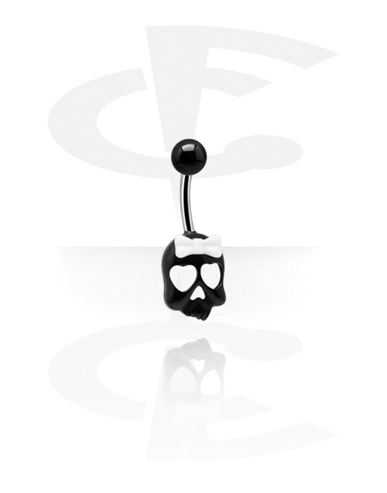 Curved Barbells, Belly button ring (surgical steel, silver, shiny finish) with skull attachment, Surgical Steel 316L