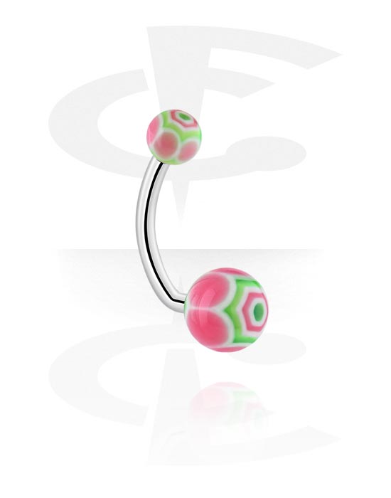 Curved Barbells, Belly button ring (surgical steel, silver, shiny finish) with acrylic balls, Surgical Steel 316L, Acrylic