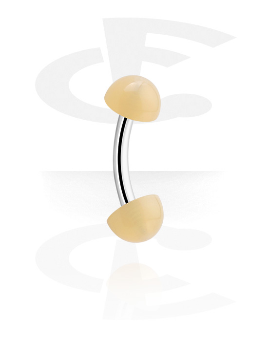 Curved Barbells, Banana (surgical steel, silver, shiny finish) with acrylic half balls, Surgical Steel 316L, Acrylic