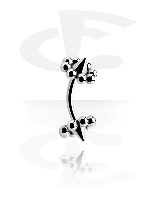 Curved Barbells, Banana (surgical steel, silver, shiny finish) with cones, Surgical Steel 316L