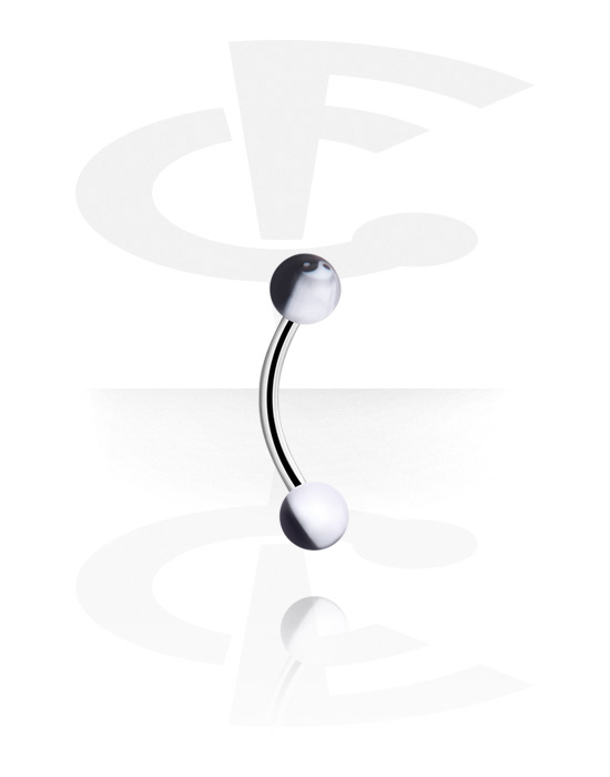 Curved Barbells, Banana (surgical steel, silver, shiny finish) with acrylic balls, Acrylic, Surgical Steel 316L