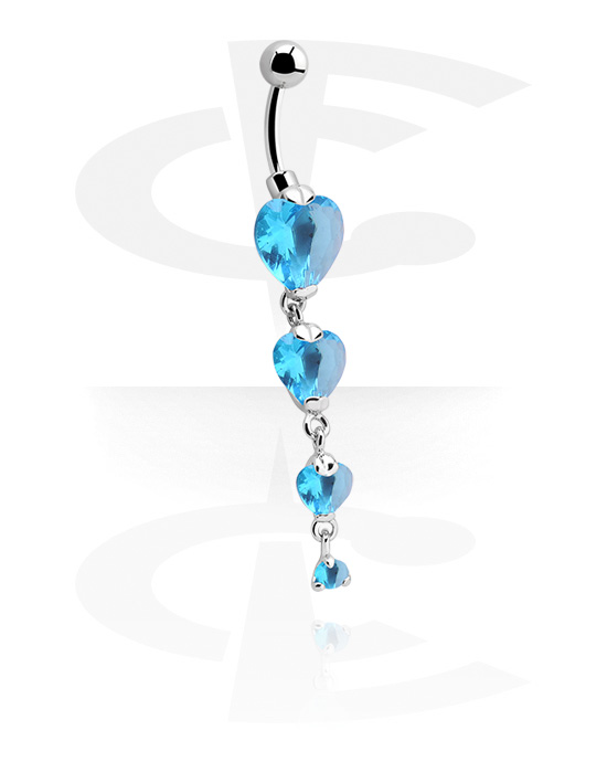 Curved Barbells, Belly button ring (surgical steel, silver, shiny finish) with heart charm and crystal stones, Surgical Steel 316L