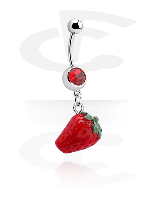 Banany, Jeweled Banana with Strawberry Charm, Surgical Steel 316L