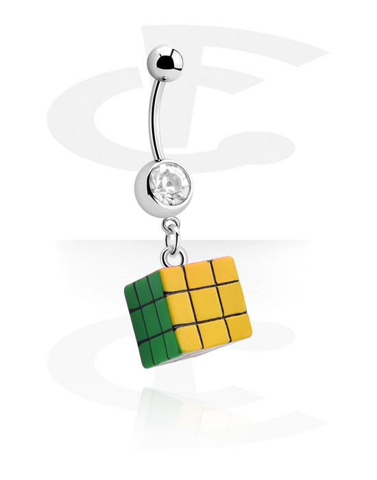 Zahnuté činky, Jeweled Banana with Rubik's Cube Charm, Surgical Steel 316L