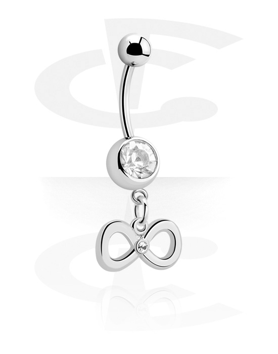 Curved Barbells, Belly button ring (surgical steel, silver, shiny finish) with infinity charm and crystal stones, Surgical Steel 316L