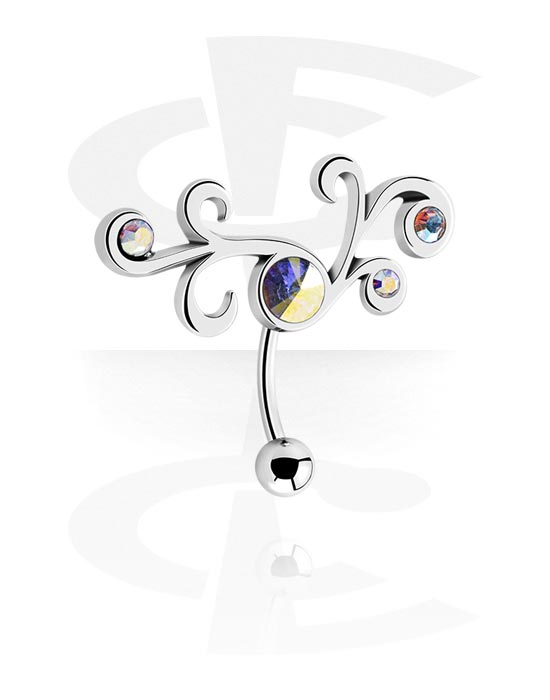 Bananer, Belly button ring (surgical steel, silver, shiny finish) med kristallstenar, Kirurgiskt stål 316L, Överdragen mässing
