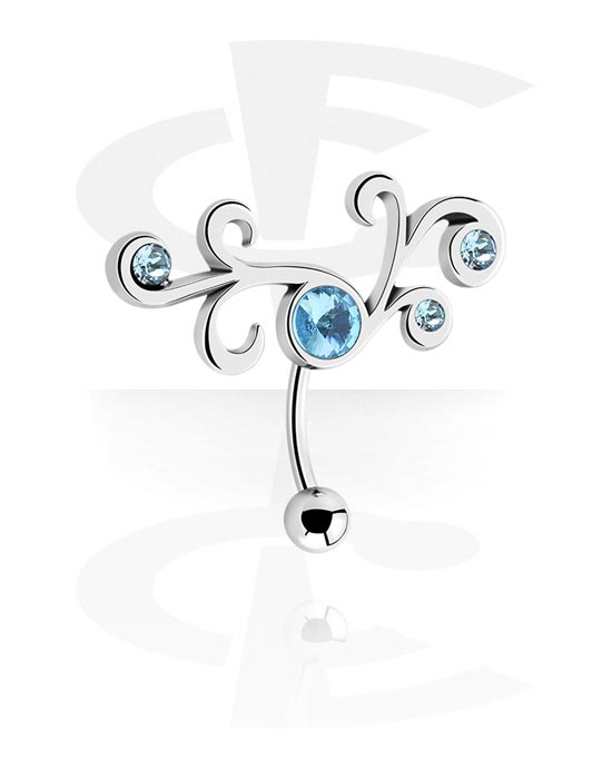 Curved Barbells, Belly button ring (surgical steel, silver, shiny finish) with crystal stones, Surgical Steel 316L, Plated Brass