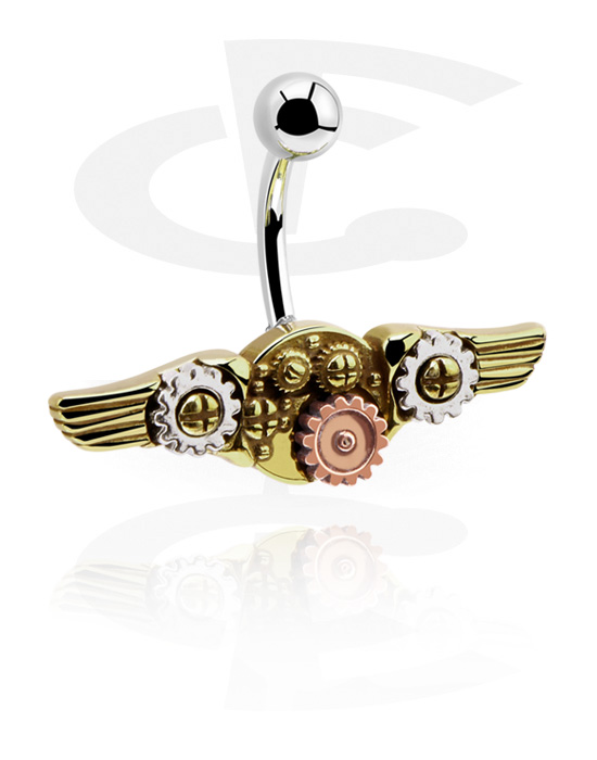 Ívelt barbellek, Belly button ring (surgical steel, silver, shiny finish) val vel Steampunk dizájn, Sebészeti acél, 316L