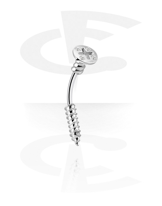 Zaobljene šipkice, Prsten za pupak (kirurški čelik, srebrna, sjajna završna obrada) s dizajnom vijka, Kirurški čelik 316L