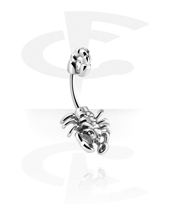 Zaobljene šipkice, Prsten za pupak (kirurški čelik, srebrna, sjajna završna obrada) s dizajnom škorpiona, Kirurški čelik 316L