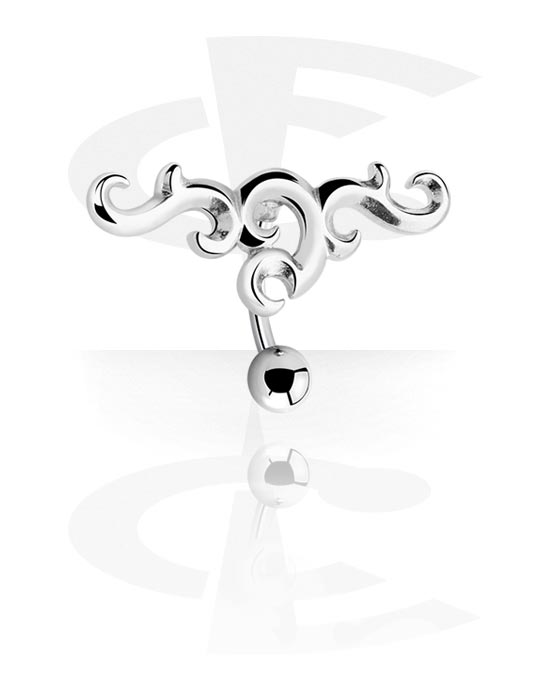 Zaobljene šipkice, Prsten za pupak (kirurški čelik, srebrna, sjajna završna obrada) s plemenskim dizajnom, Kirurški čelik 316L