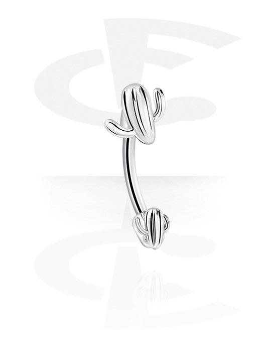 Curved Barbells, Belly button ring (surgical steel, silver, shiny finish) with cactus design, Surgical Steel 316L ,  Plated Brass