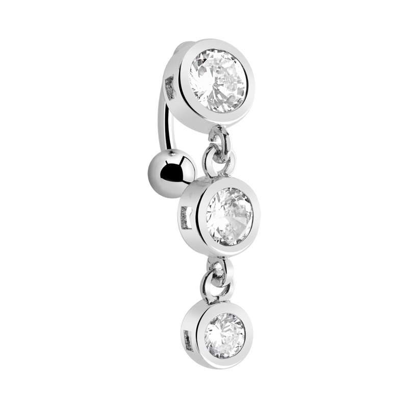 Piercing pour le nombril (acier chirurgical, argent, finition brillante) avec pierres en cristal Acier chirurgical 316L Bananes