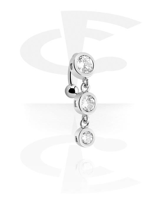 Zaobljene šipkice, Prsten za pupak (kirurški čelik, srebrna, sjajna završna obrada) s kristalnim kamenjem, Kirurški čelik 316L