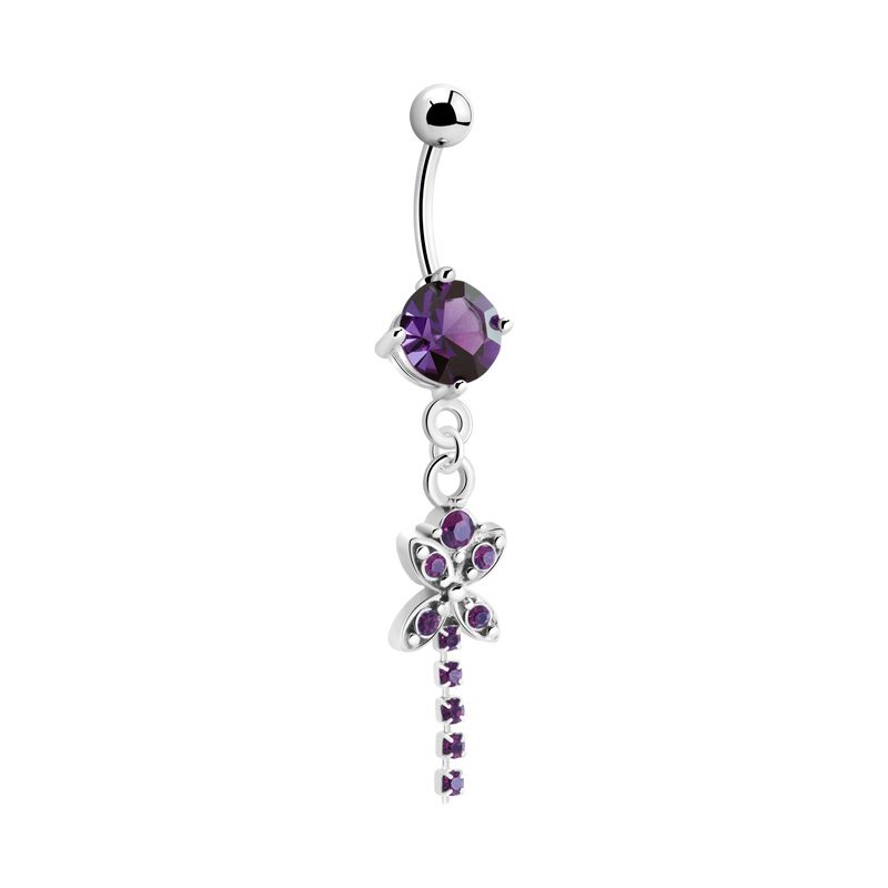 Piercing pour le nombril (acier chirurgical, argent, finition brillante) avec accessoire papillon Acier chirurgical 316L / Laiton plaqué Bananes