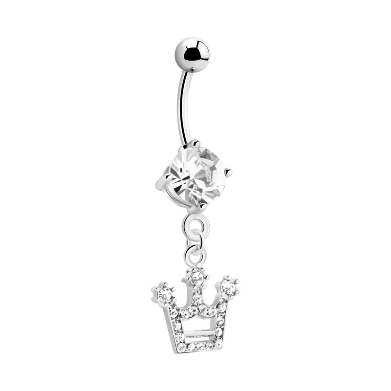 Piercing pour le nombril (acier chirurgical, argent, finition brillante) avec pendentif couronne et pierres en cristal Acier chirurgical 316L / Laiton plaqué Bananes