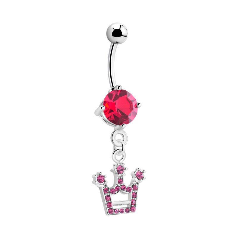 Piercing pour le nombril (acier chirurgical, argent, finition brillante) avec pendentif couronne et pierres en cristal Acier chirurgical 316L / Laiton plaqué Bananes