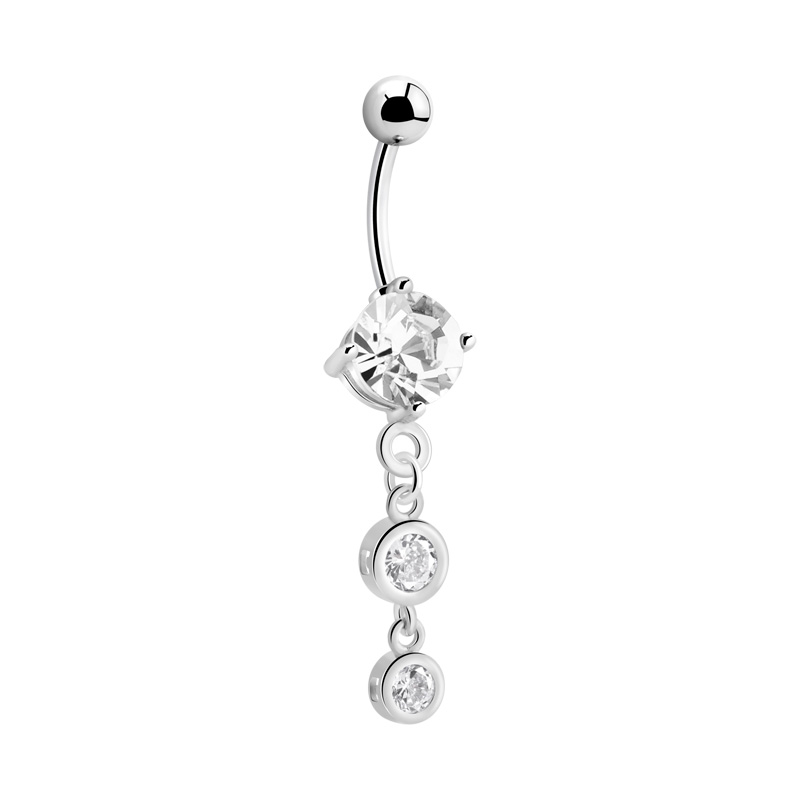 Piercing pour le nombril (acier chirurgical, argent, finition brillante) avec pendentif et pierres en cristal Acier chirurgical 316L / Laiton plaqué Bananes