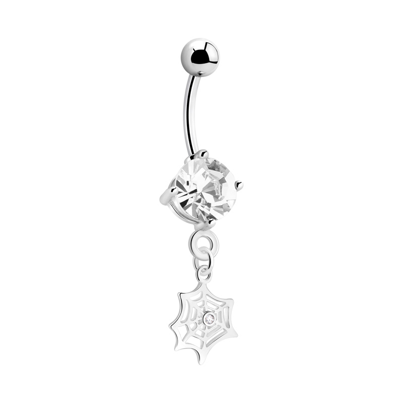 Piercing pour le nombril (acier chirurgical, argent, finition brillante) avec motif toile d'araignée et pierres en cristal Acier chirurgical 316L / Laiton plaqué Bananes