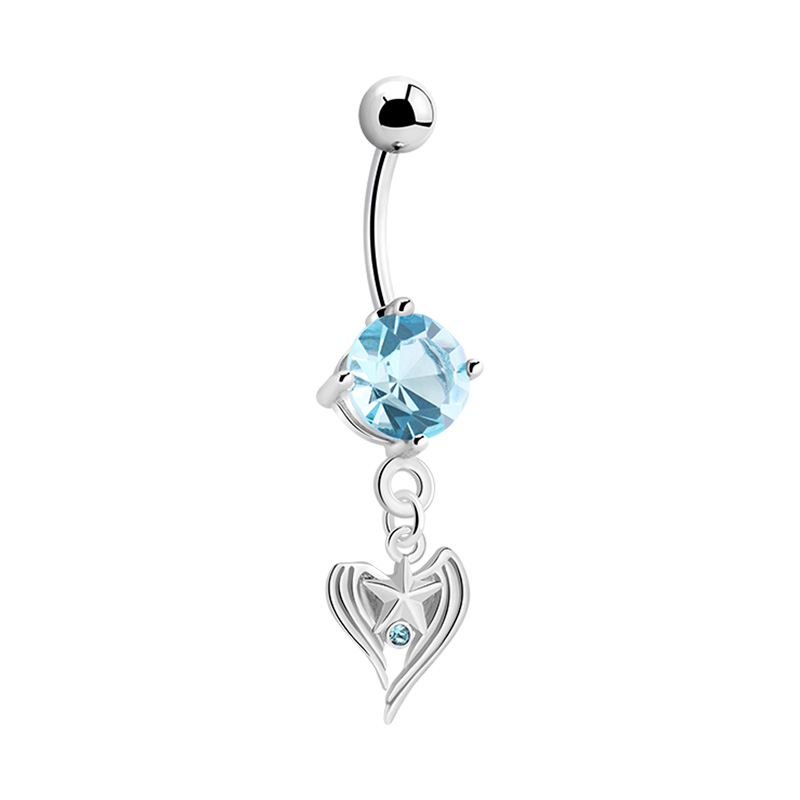 Piercing pour le nombril (acier chirurgical, argent, finition brillante) avec pendentif coeur et pierres en cristal Acier chirurgical 316L / Laiton plaqué Bananes