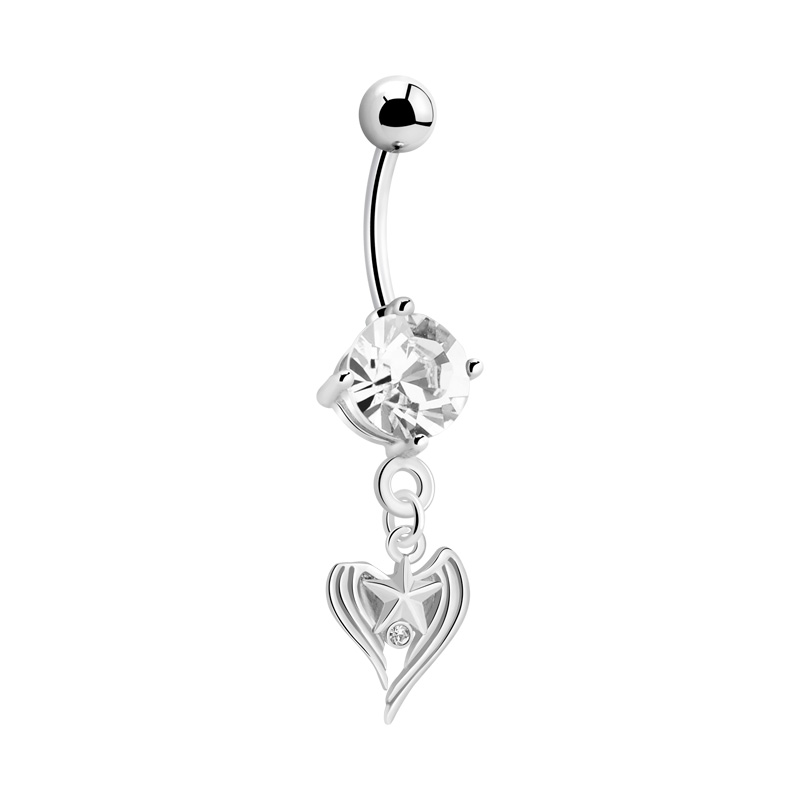 Piercing pour le nombril (acier chirurgical, argent, finition brillante) avec pendentif coeur et pierres en cristal Acier chirurgical 316L / Laiton plaqué Bananes