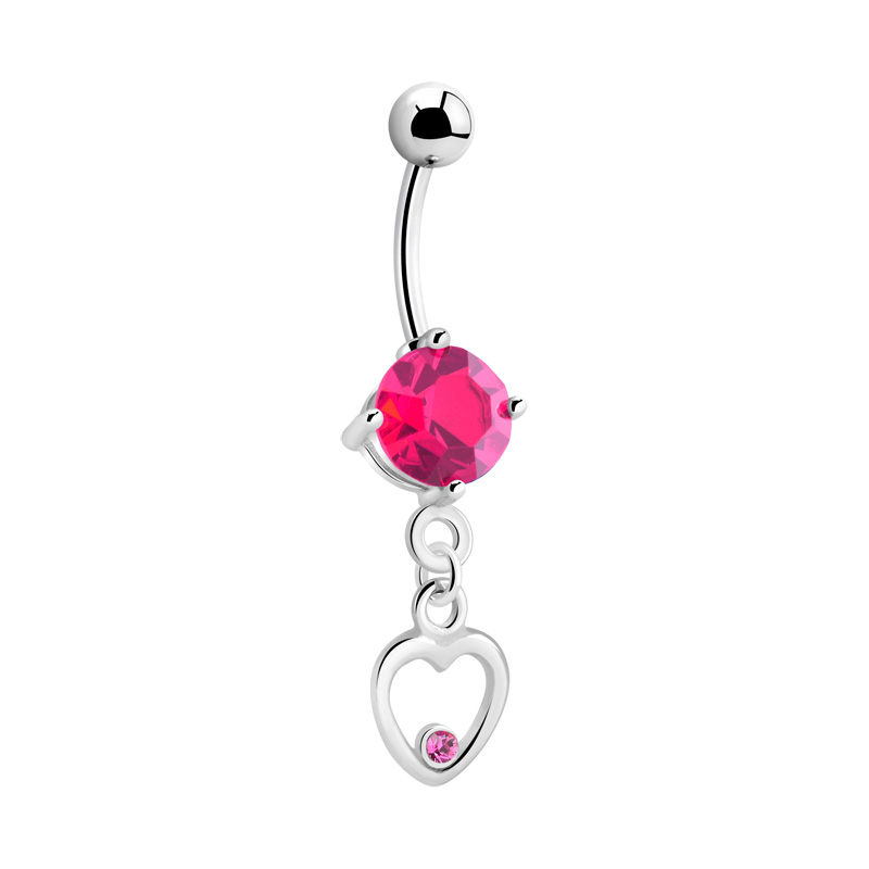 Piercing pour le nombril (acier chirurgical, argent, finition brillante) avec pendentif coeur et pierres en cristal Acier chirurgical 316L / Laiton plaqué Bananes