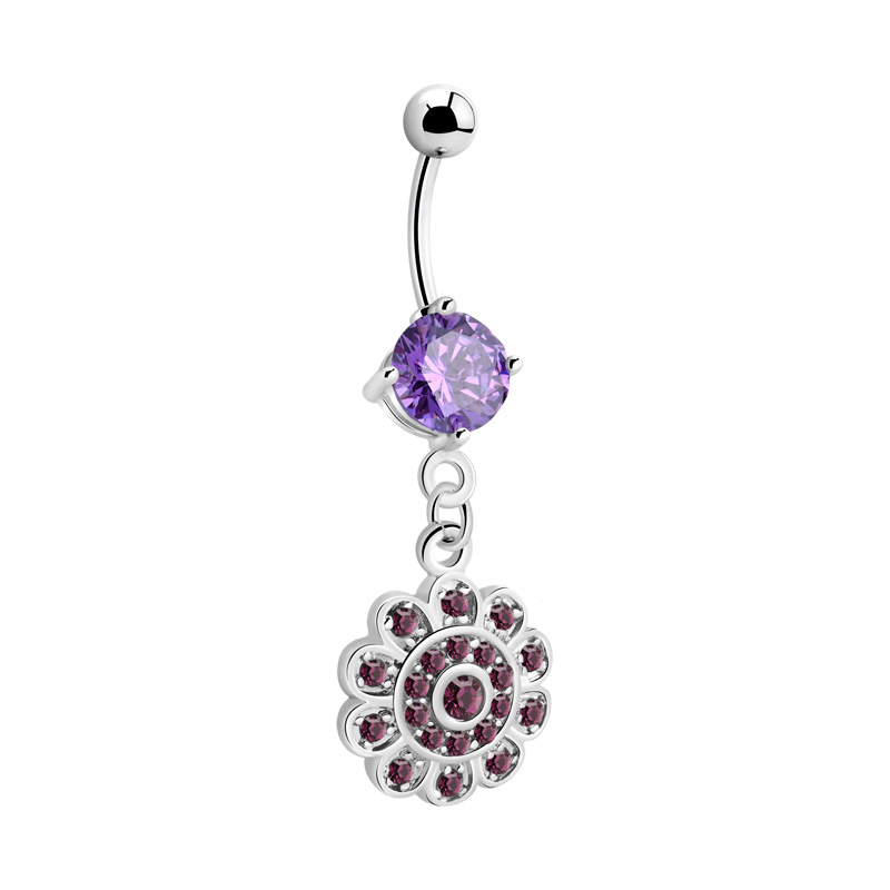 Piercing pour le nombril (acier chirurgical, argent, finition brillante) avec motif fleur et pierres en cristal Acier chirurgical 316L / Laiton plaqué Bananes