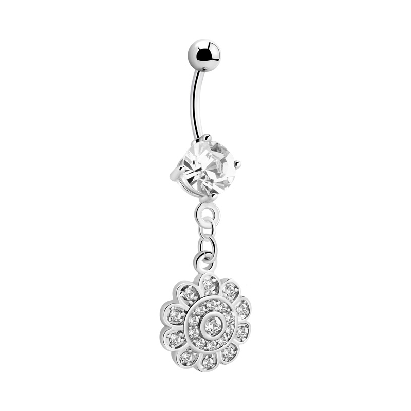 Piercing pour le nombril (acier chirurgical, argent, finition brillante) avec motif fleur et pierres en cristal Acier chirurgical 316L / Laiton plaqué Bananes
