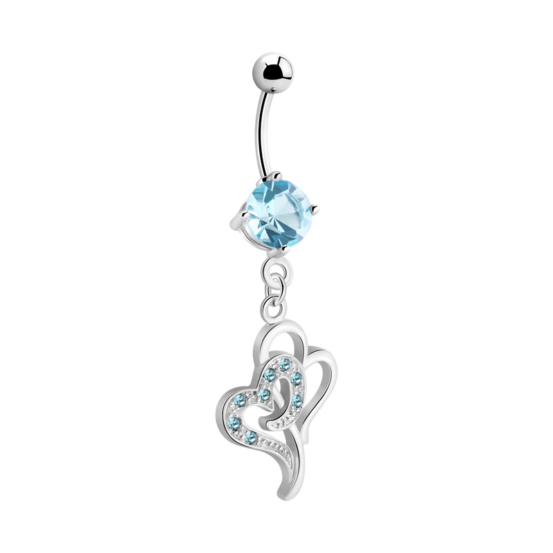 Piercing pour le nombril (acier chirurgical, argent, finition brillante) avec pendentif coeur et pierres en cristal Acier chirurgical 316L / Laiton plaqué Bananes