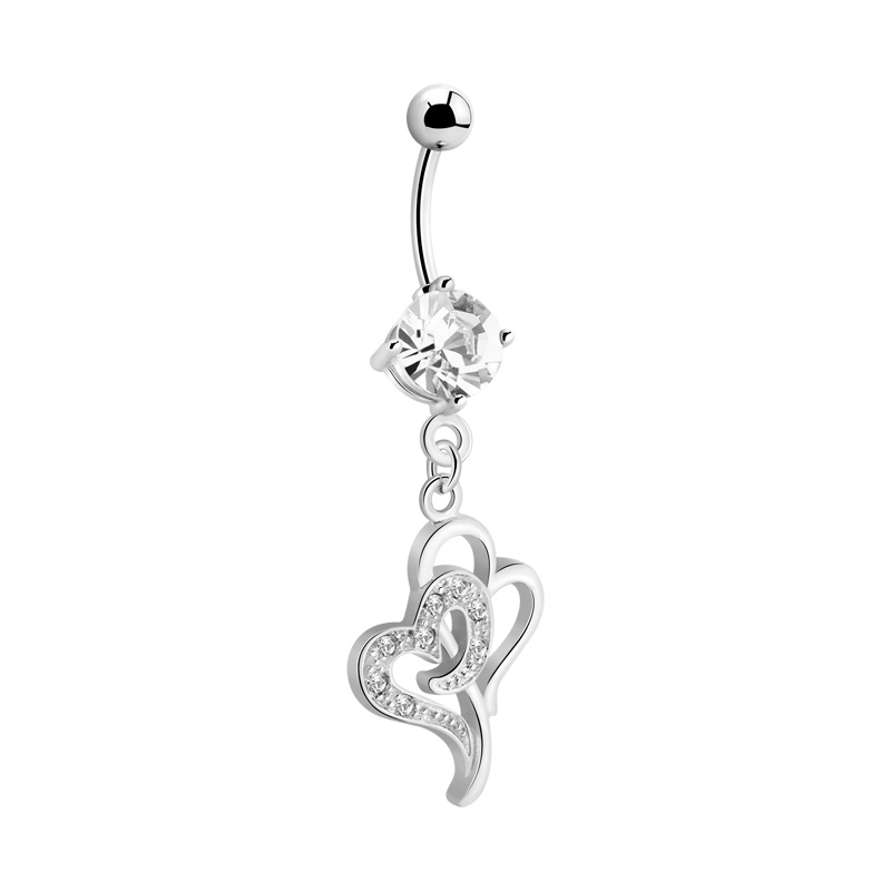 Piercing pour le nombril (acier chirurgical, argent, finition brillante) avec pendentif coeur et pierres en cristal Acier chirurgical 316L / Laiton plaqué Bananes