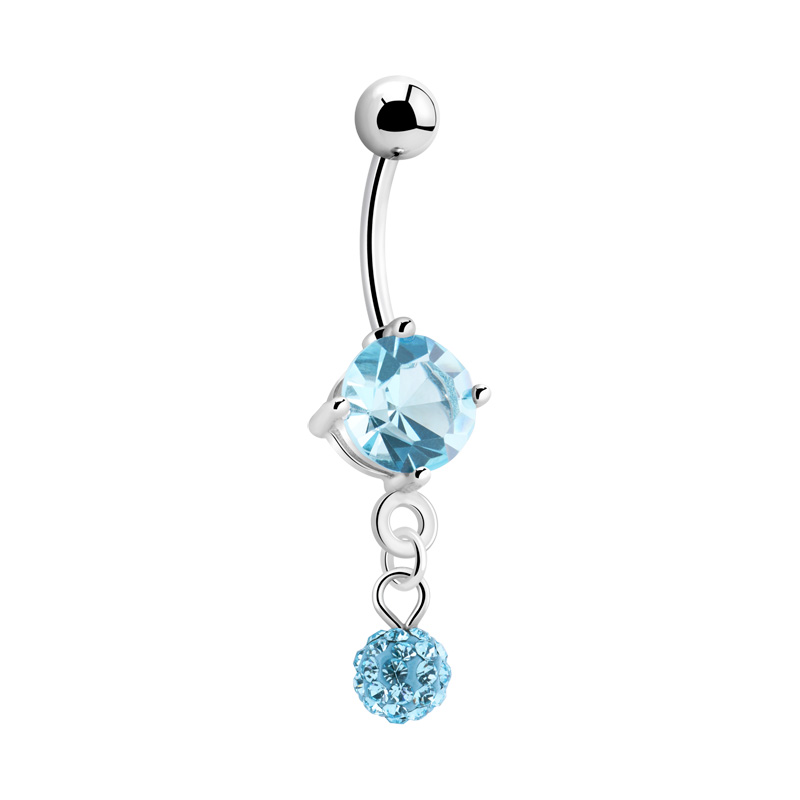 Piercing pour le nombril (acier chirurgical, argent, finition brillante) avec pendentif et pierres en cristal Acier chirurgical 316L / Laiton plaqué Bananes