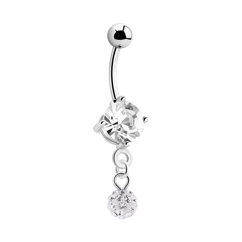 Piercing pour le nombril (acier chirurgical, argent, finition brillante) avec pendentif et pierres en cristal Acier chirurgical 316L / Laiton plaqué Bananes