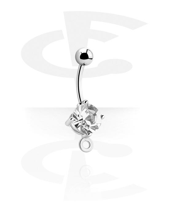 Balls, Pins & More, Belly button ring (surgical steel, silver, shiny finish) with hoop for attachments and crystal stone, Surgical Steel 316L