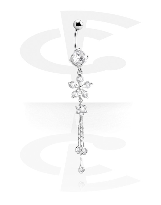 Piercing Ombelico Autiga A Fiore Con Cristallo – Acciaio Chirurgico – Oro 14kt – Argento/oro
