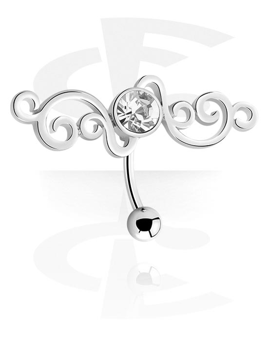 Curved Barbells, Belly button ring (surgical steel, silver, shiny finish) with crystal stone, Surgical Steel 316L