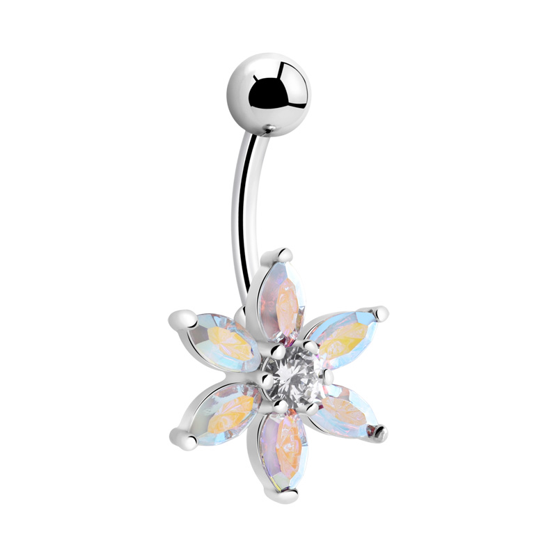 Piercing pour le nombril (acier chirurgical, argent, finition brillante) avec accessoire fleur et pierres en cristal Acier chirurgical 316L Bananes