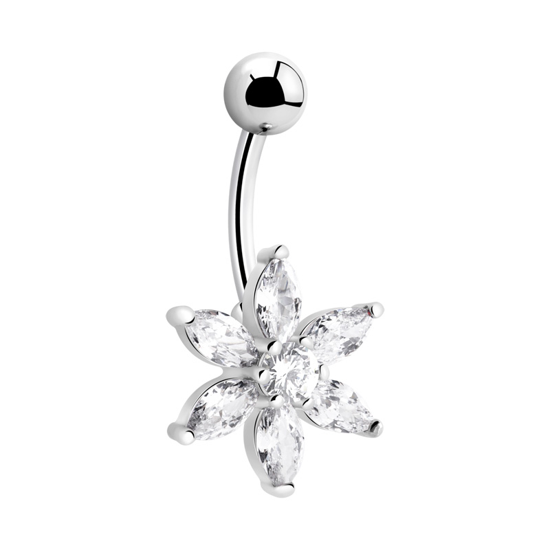 Piercing pour le nombril (acier chirurgical, argent, finition brillante) avec accessoire fleur et pierres en cristal Acier chirurgical 316L Bananes