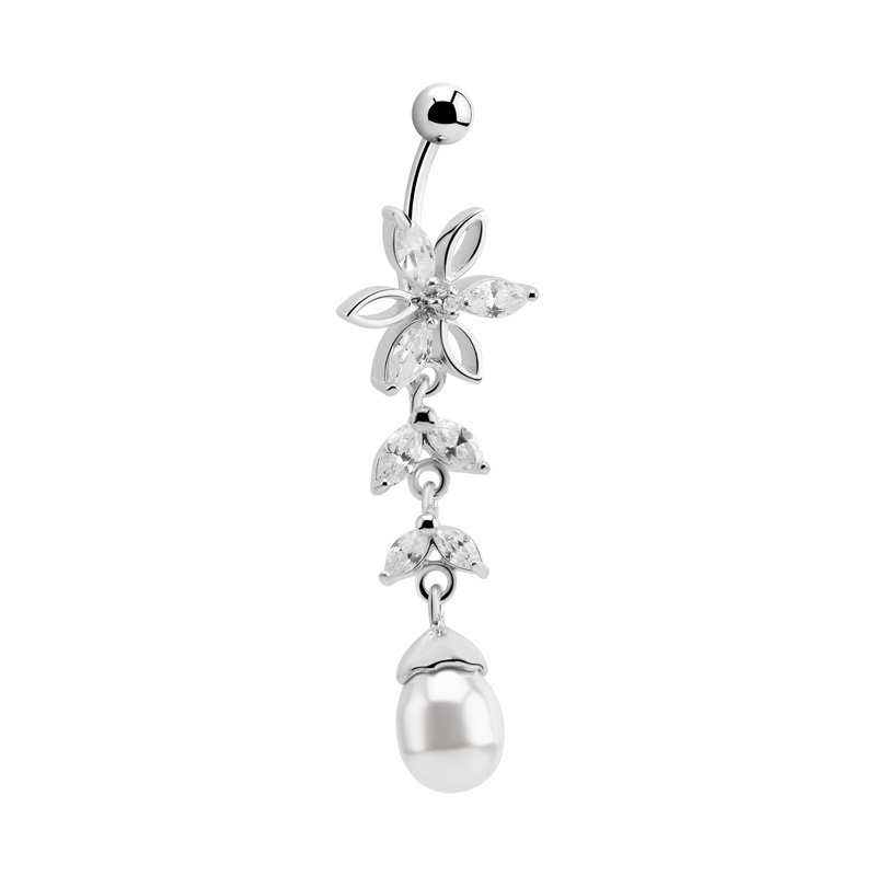Piercing pour le nombril (acier chirurgical, argent, finition brillante) avec pendentif fleur Acier chirurgical 316L Bananes