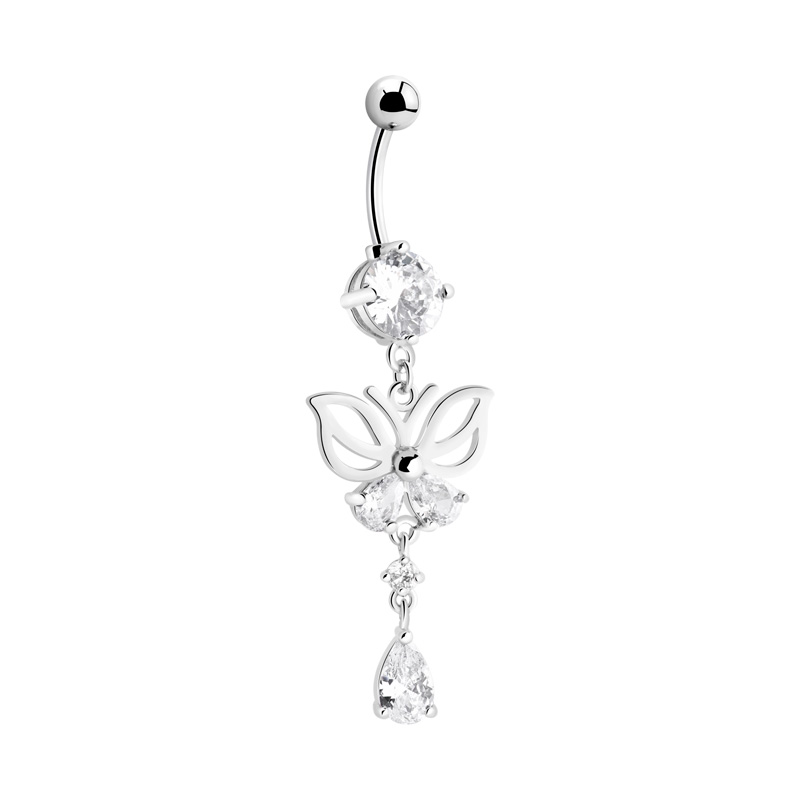 Piercing pour le nombril (acier chirurgical, argent, finition brillante) avec accessoire papillon et pierres en cristal Acier chirurgical 316L Bananes