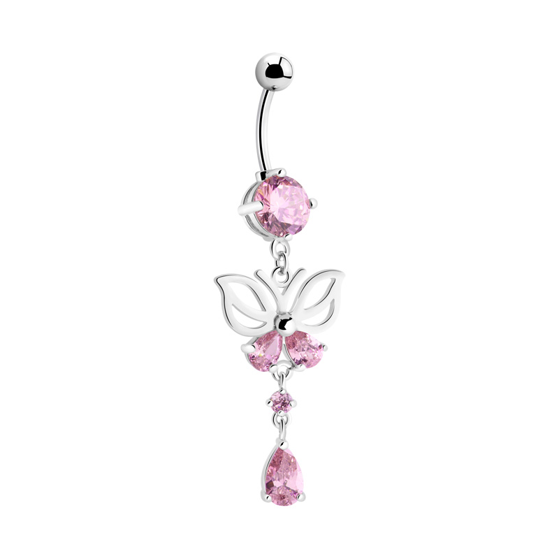 Piercing pour le nombril (acier chirurgical, argent, finition brillante) avec accessoire papillon et pierres en cristal Acier chirurgical 316L Bananes